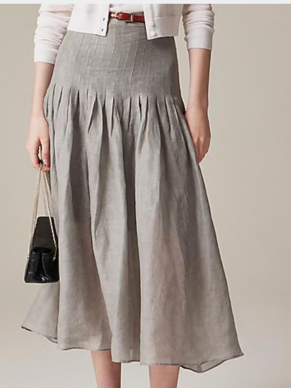 J.Crew Gray Pleated Drop-Waist Midi Skirt In Ramie Size 0 Oversized